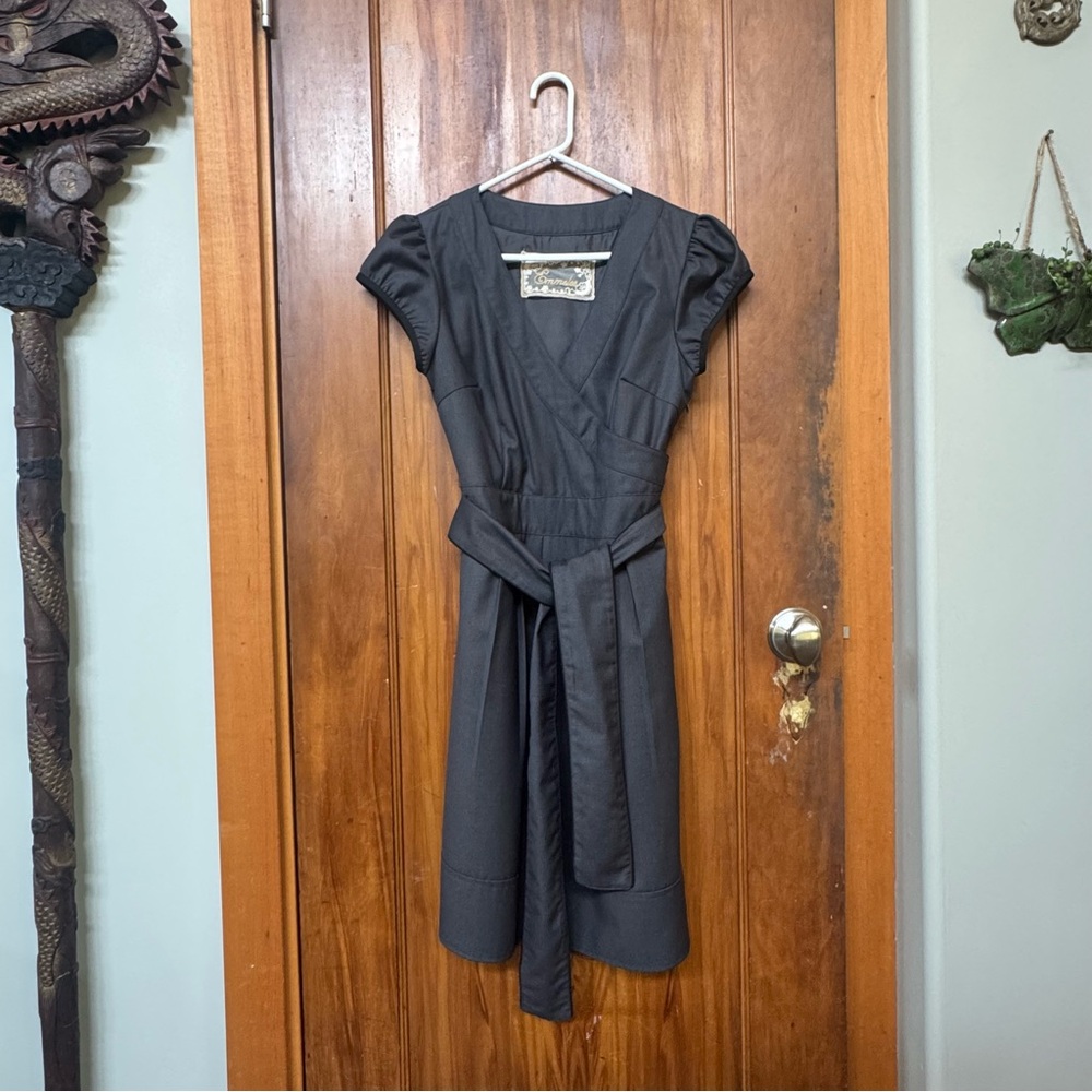 Emmelee for F.C. Gray Tailored Pleated Skirt, Wrap Midi Dress with Cap Sleeve, S